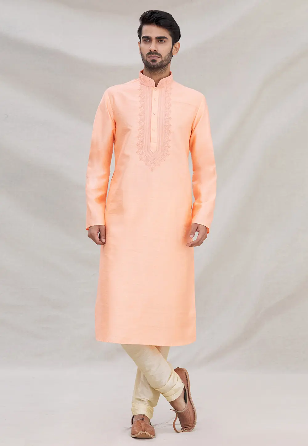 Peach Art Silk Kurta Pajama 300266