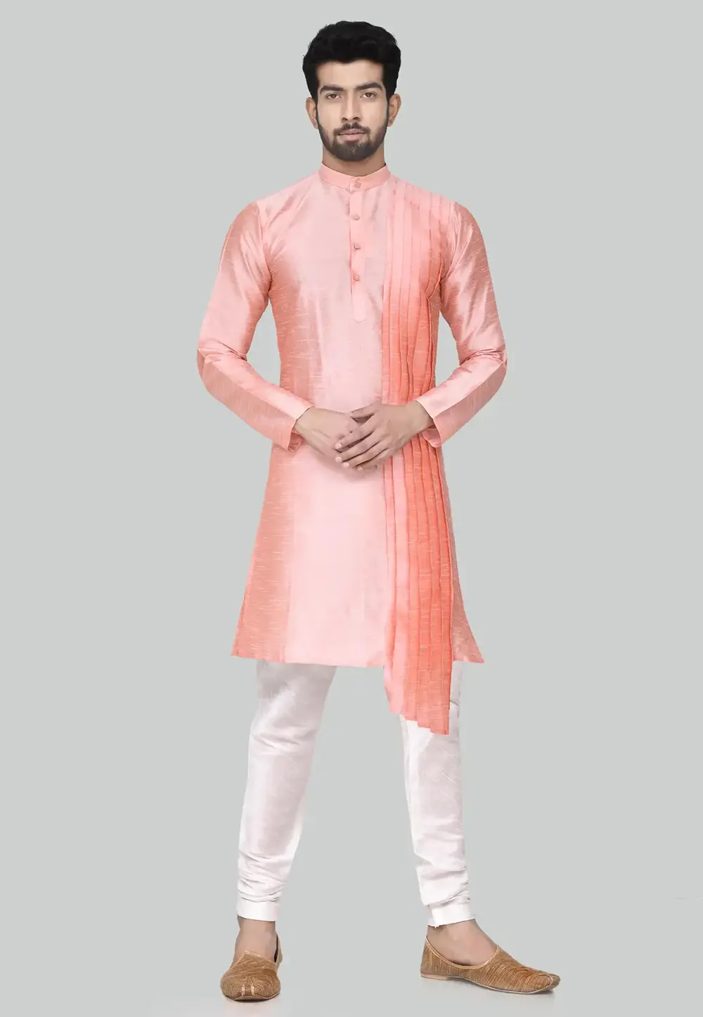 Peach Art Silk Kurta Pajama 300697