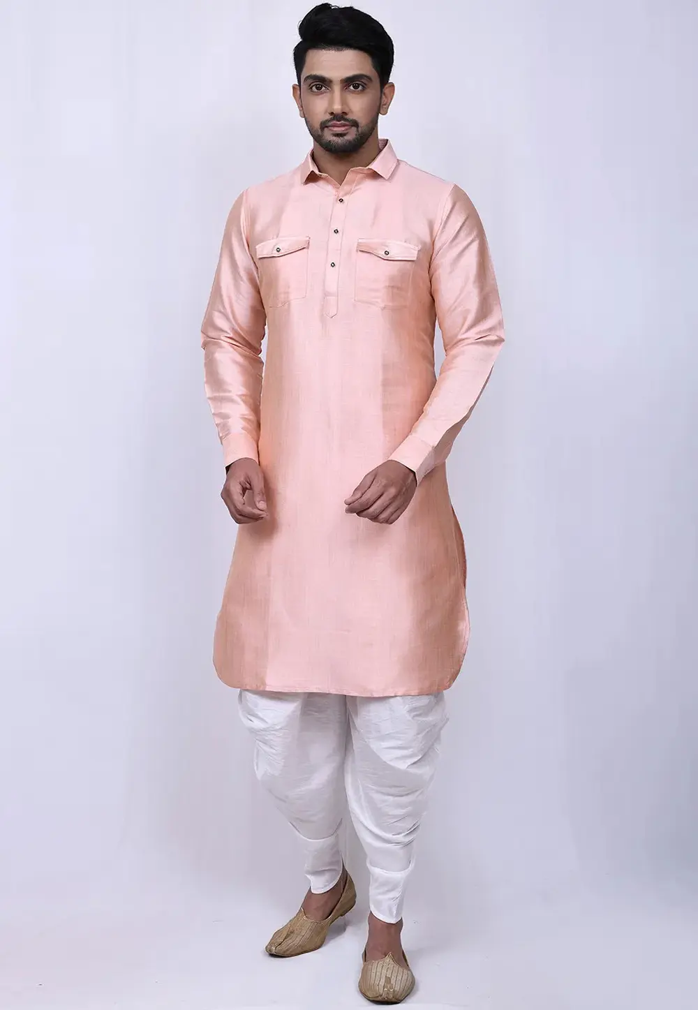 Peach Art Silk Pathani Suit 300789