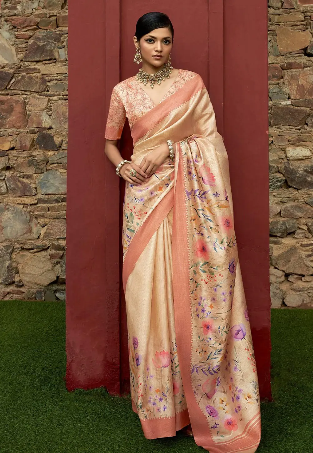 Peach Art Silk Saree With Blouse 297414