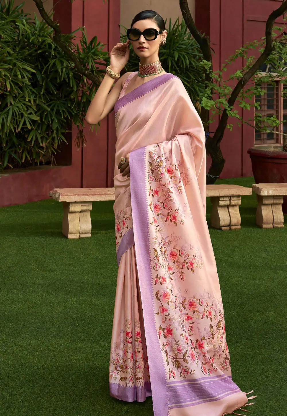 Peach Art Silk Saree With Blouse 297416