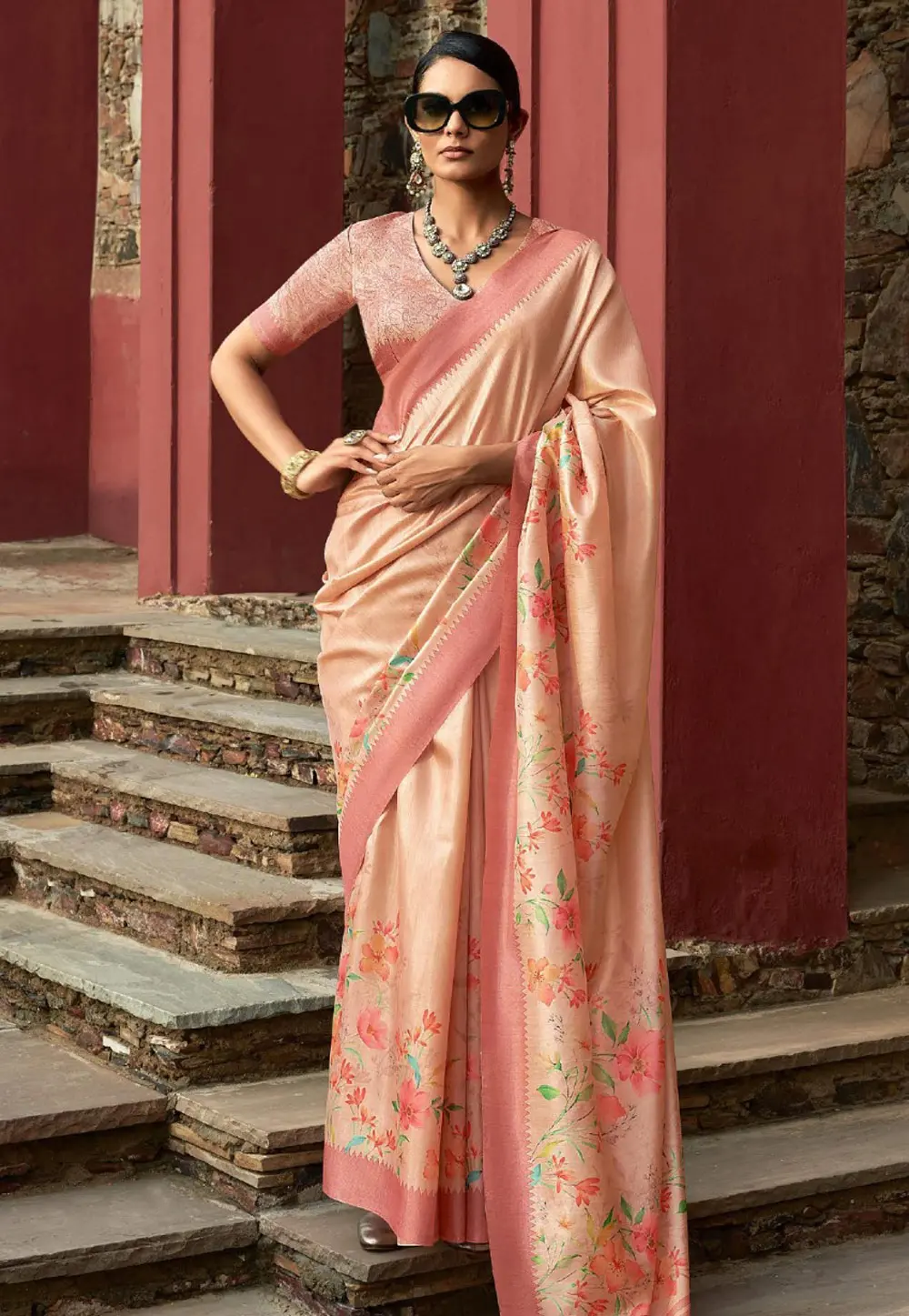 Peach Art Silk Saree With Blouse 297418