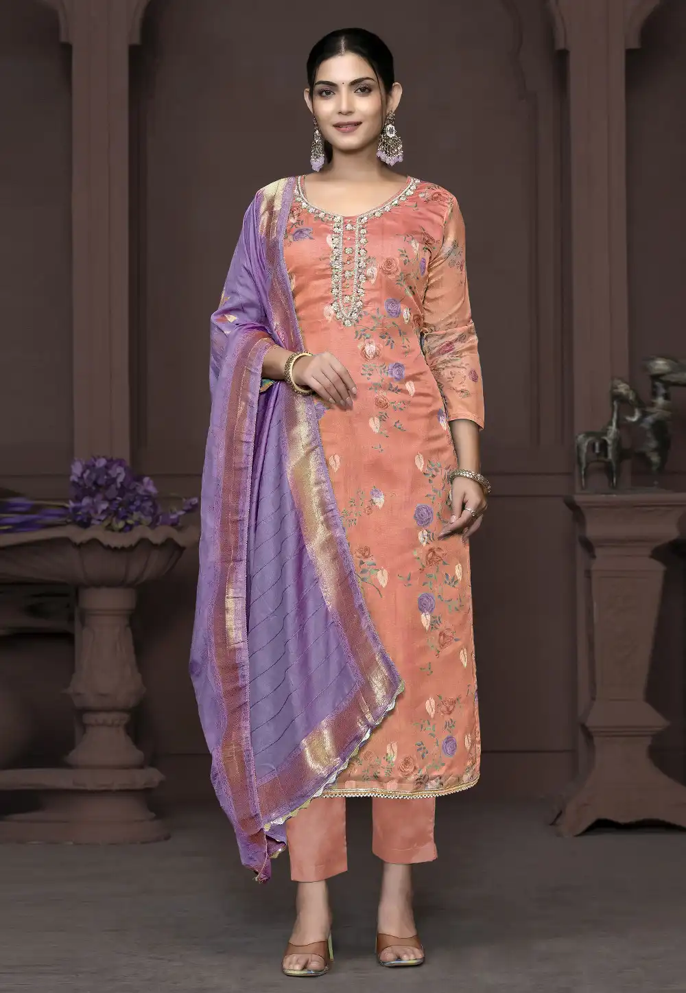 Peach Banarasi Pant Style Suit 294240