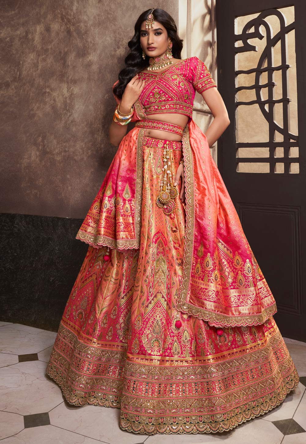 Peach Banarasi Silk Lehenga Choli For Wedding 284447