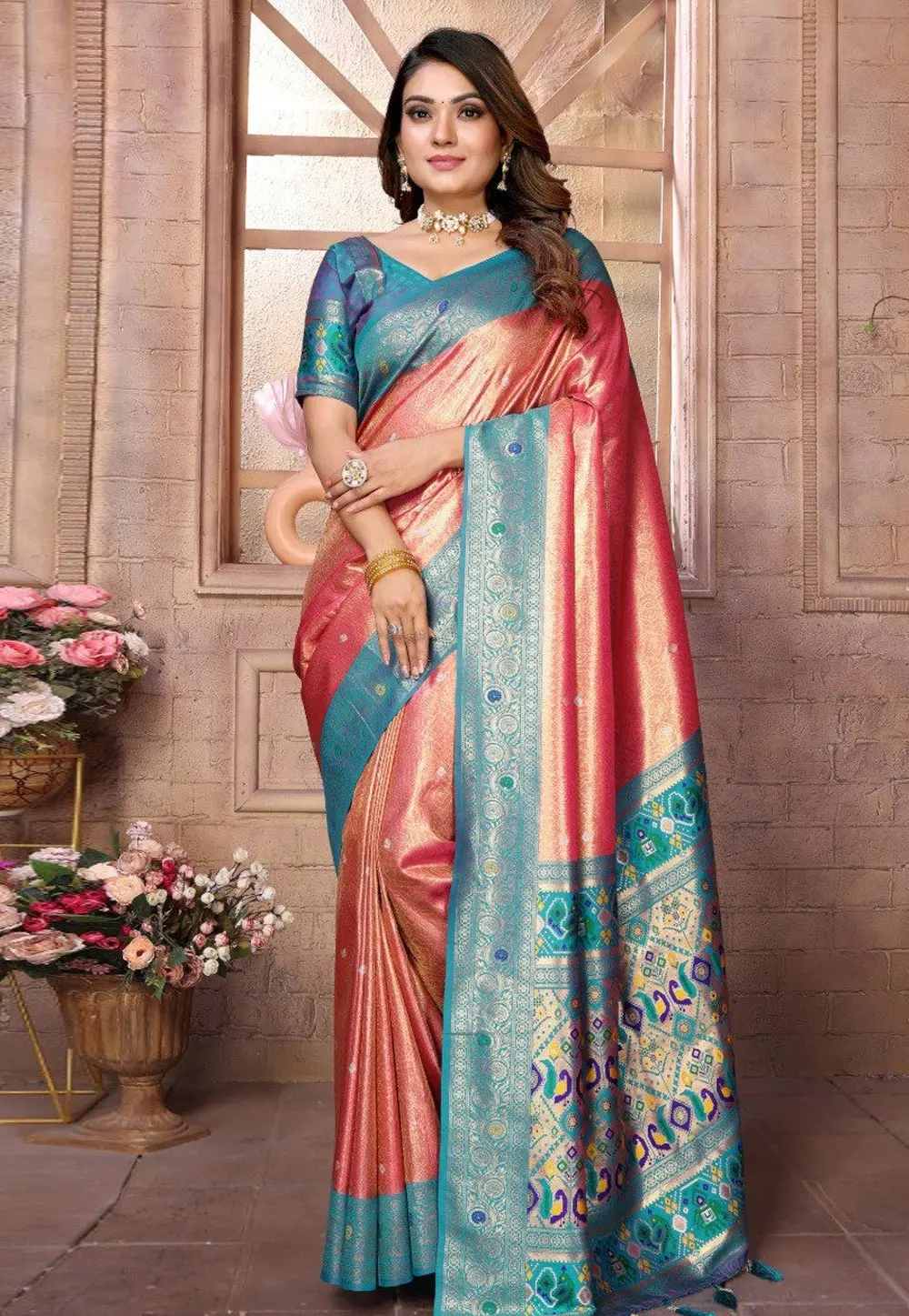 Peach Banarasi Silk Saree 302649