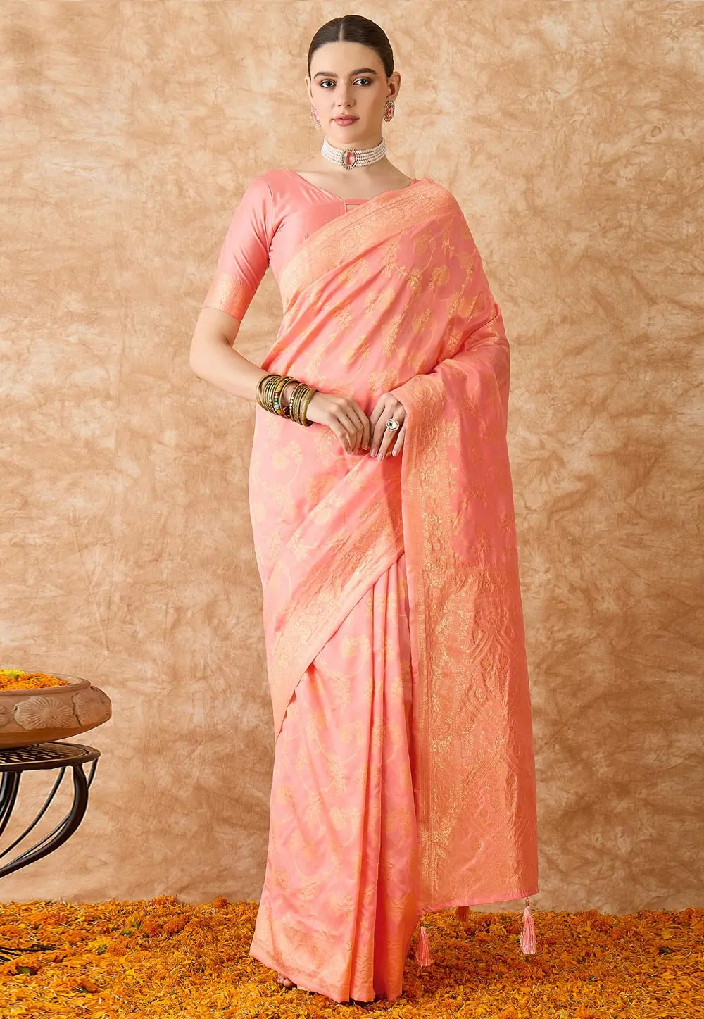 Peach Banarasi Silk Saree 301518