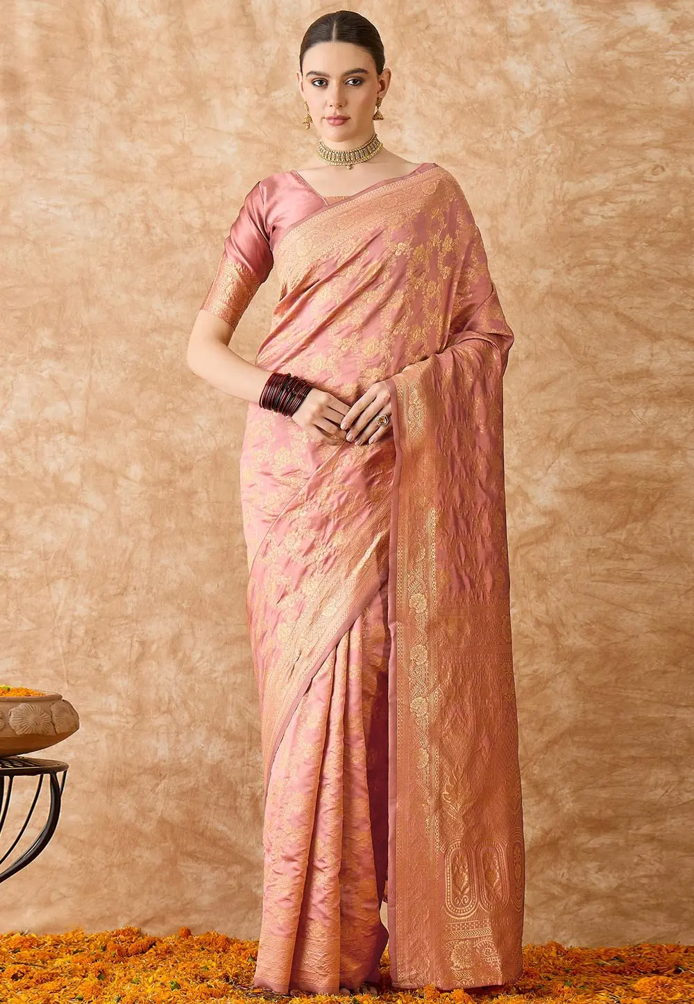 Peach Banarasi Silk Saree 301524