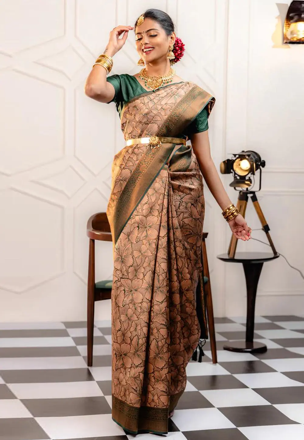 Peach Banarasi Silk Saree 298181