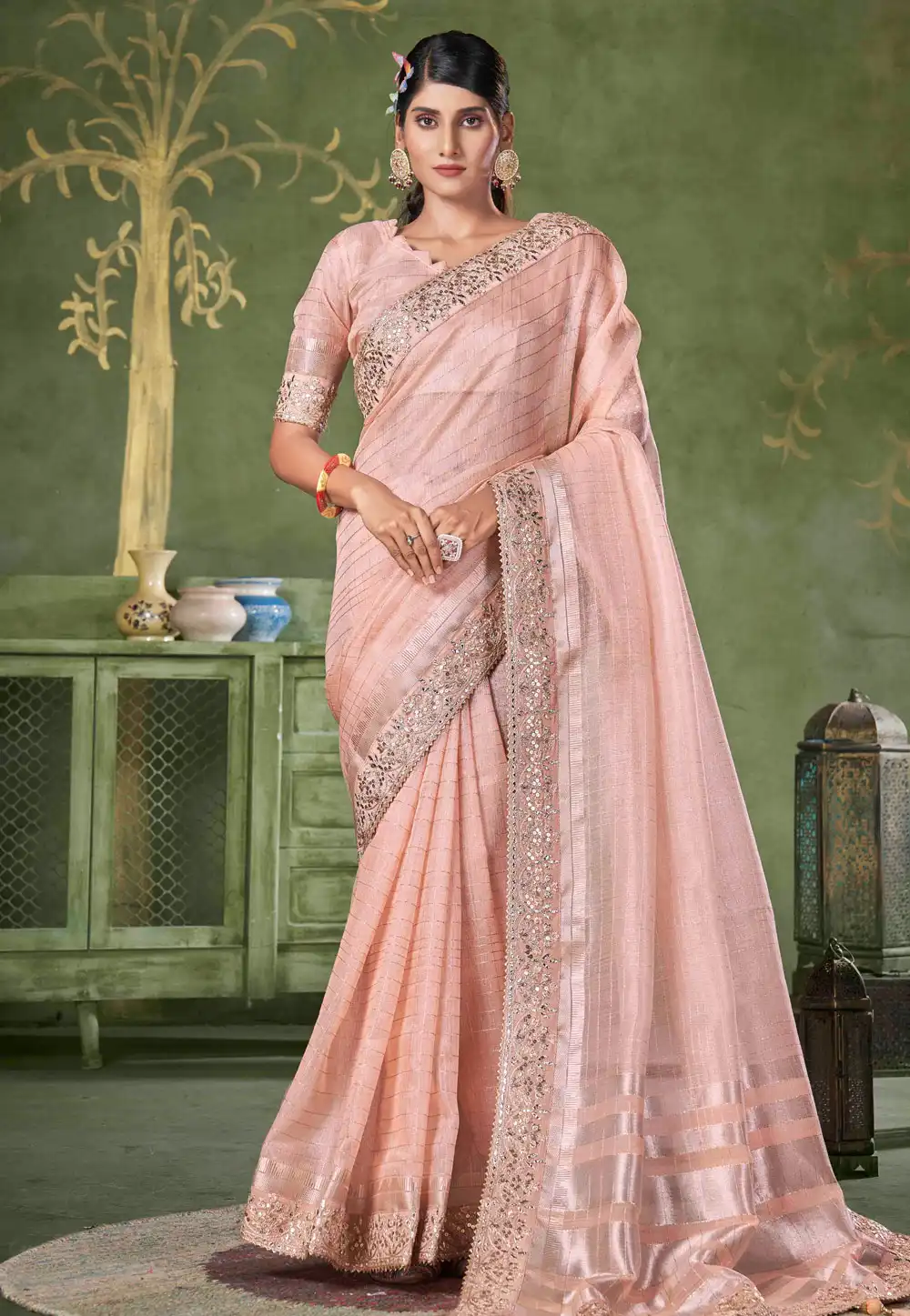 Peach Banarasi Silk Saree With Blouse 290680