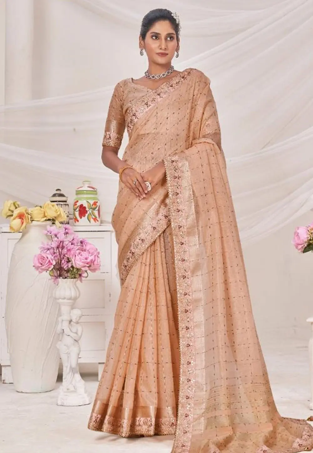 Peach Banarasi Silk Saree With Blouse 301725