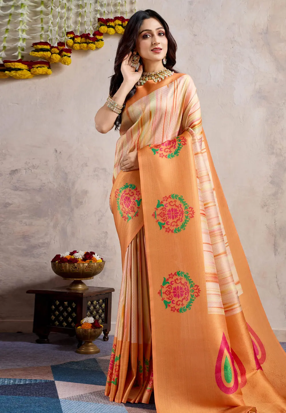 Peach Banarasi Silk Saree With Blouse 303592