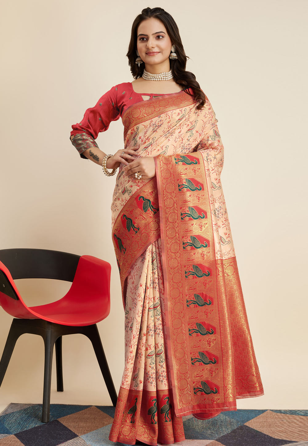Peach Banarasi Silk Saree With Blouse 283725