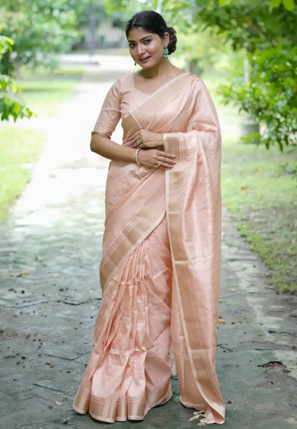 Peach Banarasi Silk Saree With Blouse 294776