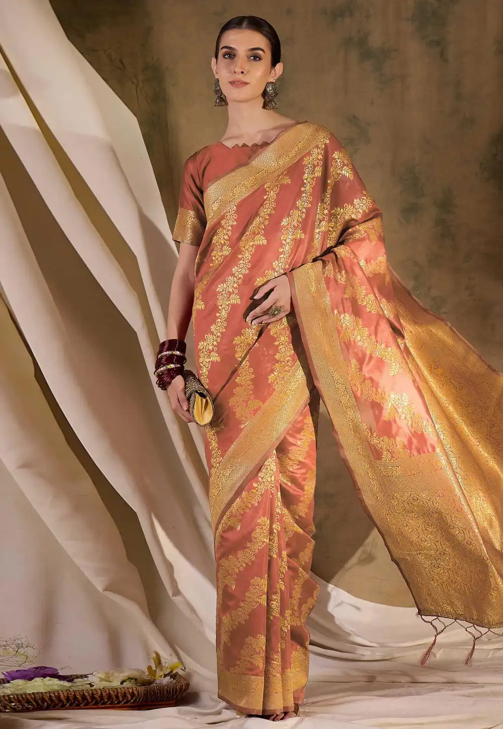 Peach Banarasi Silk Saree With Blouse 289655