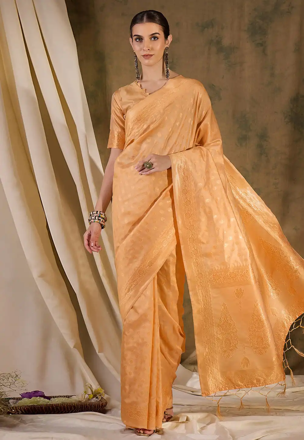 Peach Banarasi Silk Saree With Blouse 289663