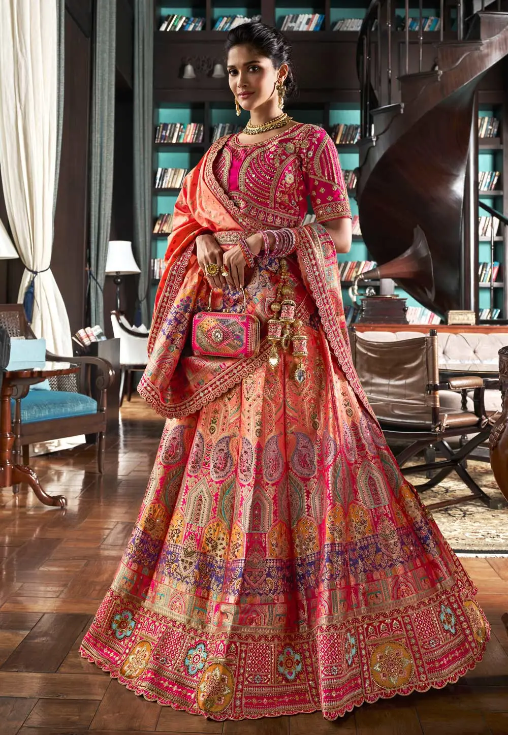 Peach Banarasi Silk Wedding Lehenga Choli 296238