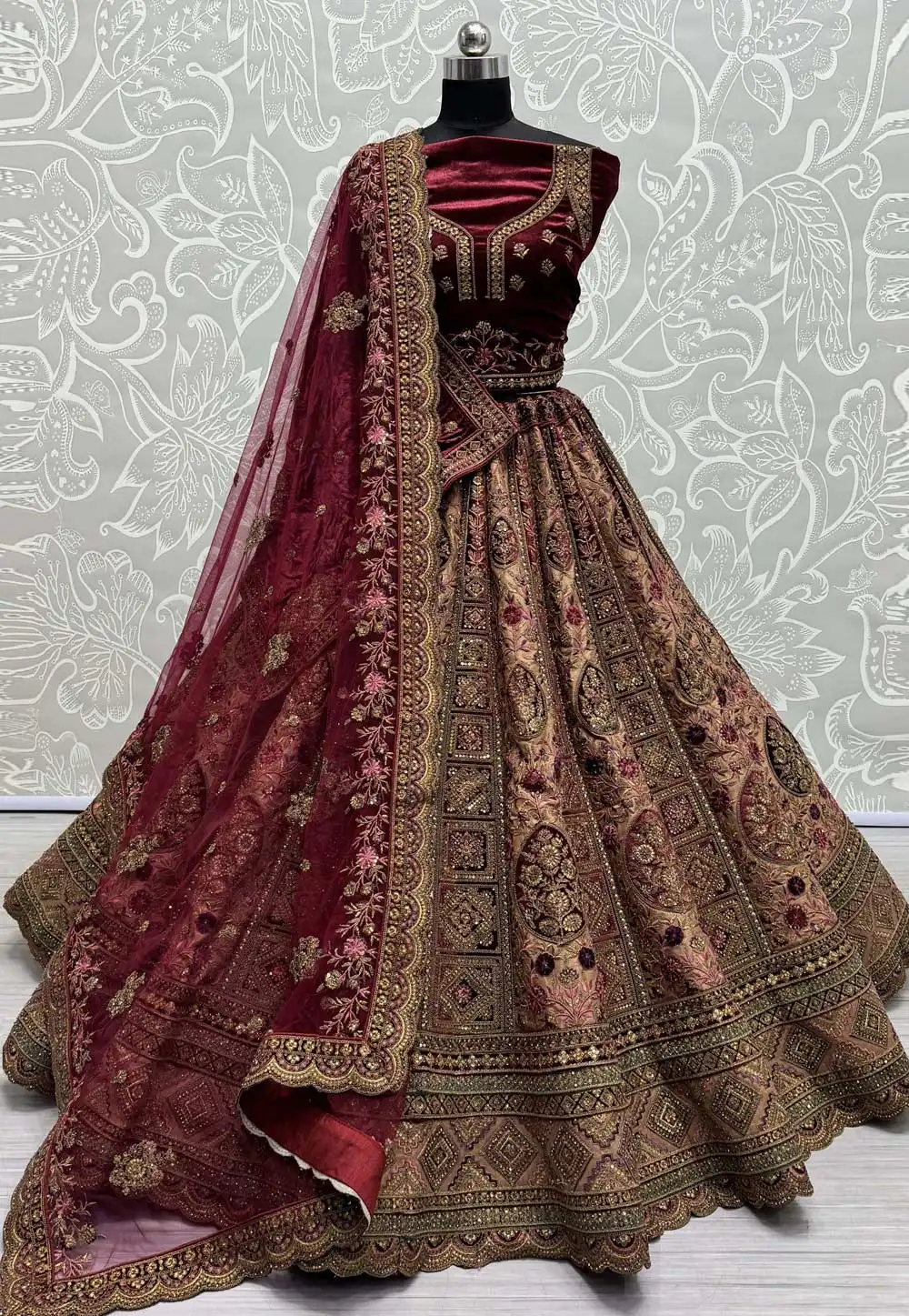 Peach Brocade Silk Bridal Lehenga Choli 289829