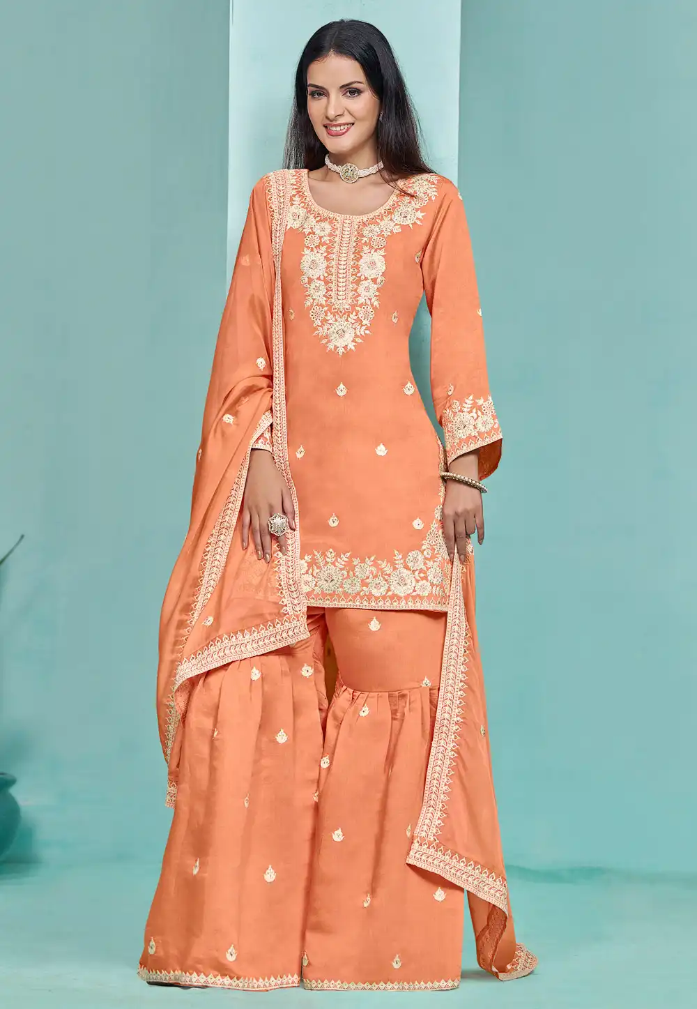 Peach Chanderi Silk Gharara Suit 292856