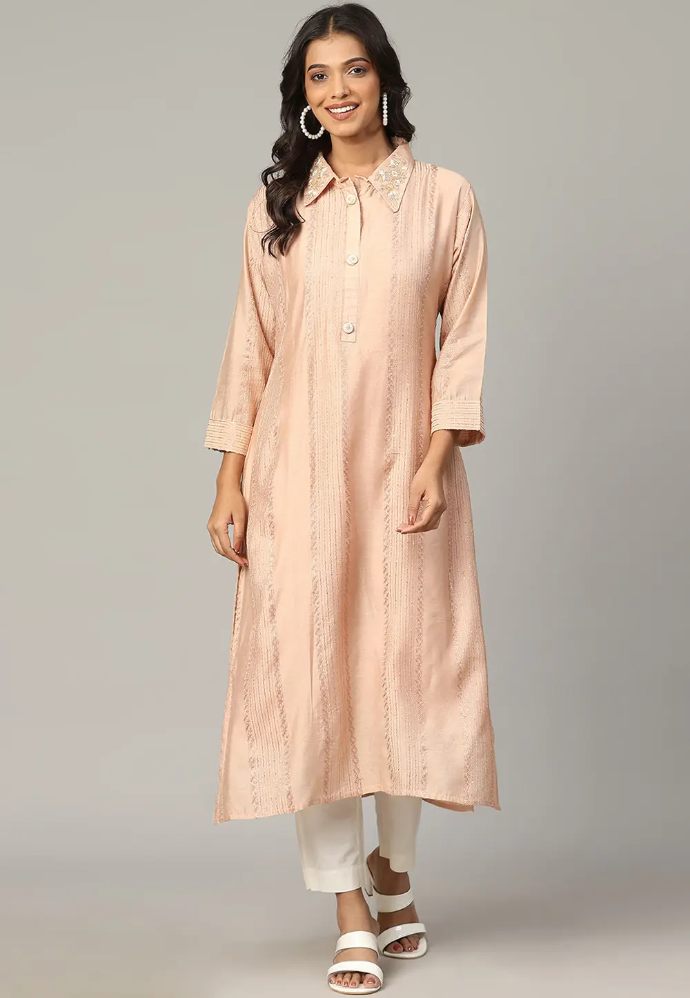 Peach Chanderi Silk Long Tunic 302997