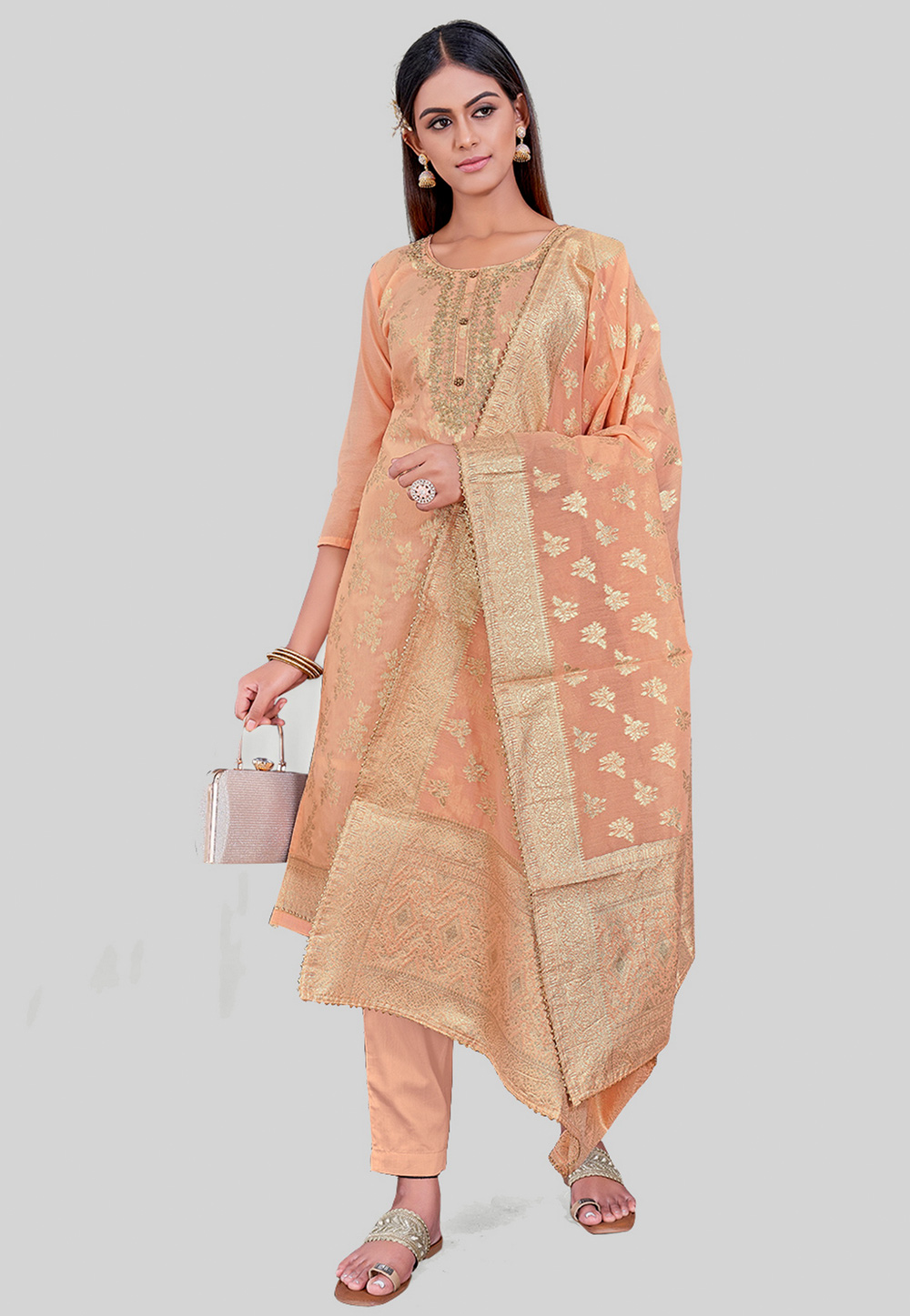 Peach Chanderi Silk Pakistani Suit 284458