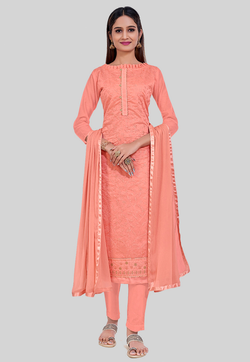 Peach Chanderi Silk Pakistani Suit 284774