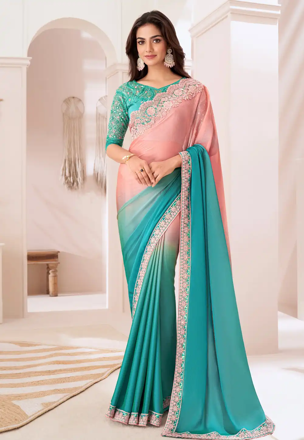 Peach Chiffon Half N Half Saree 292305