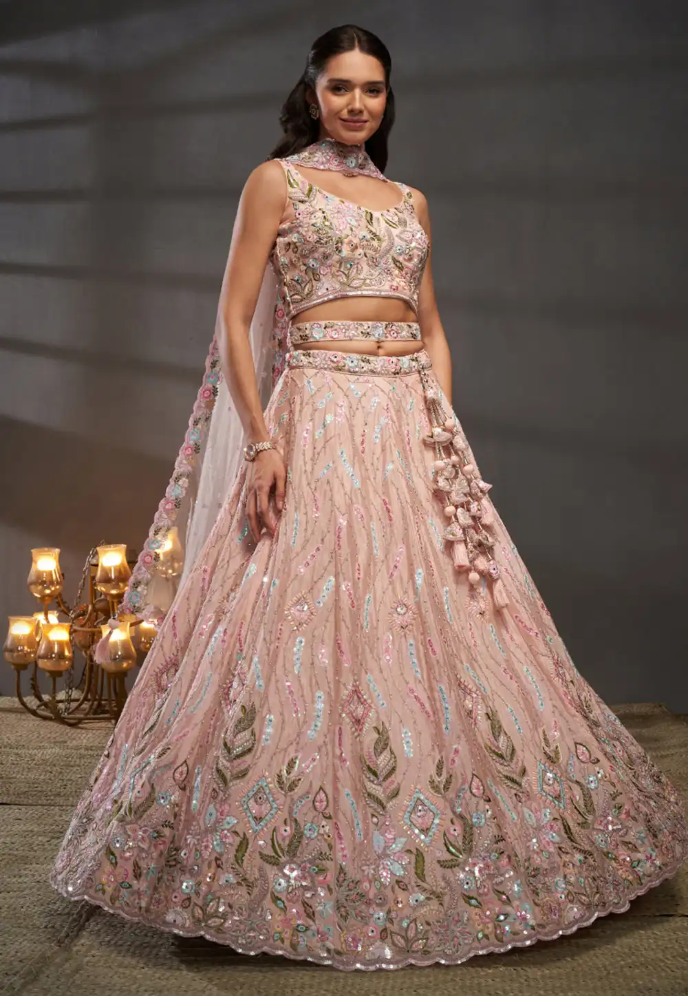 Peach Chiffon Lehenga Choli 290176