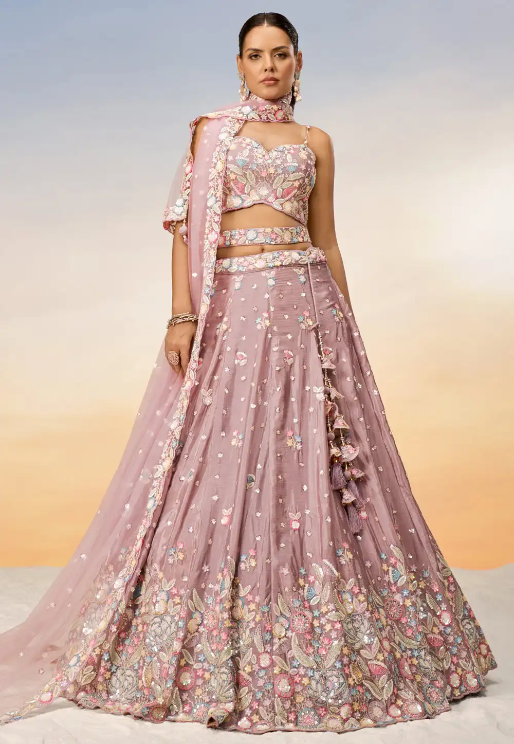 Peach Chiffon Lehenga Choli 288798