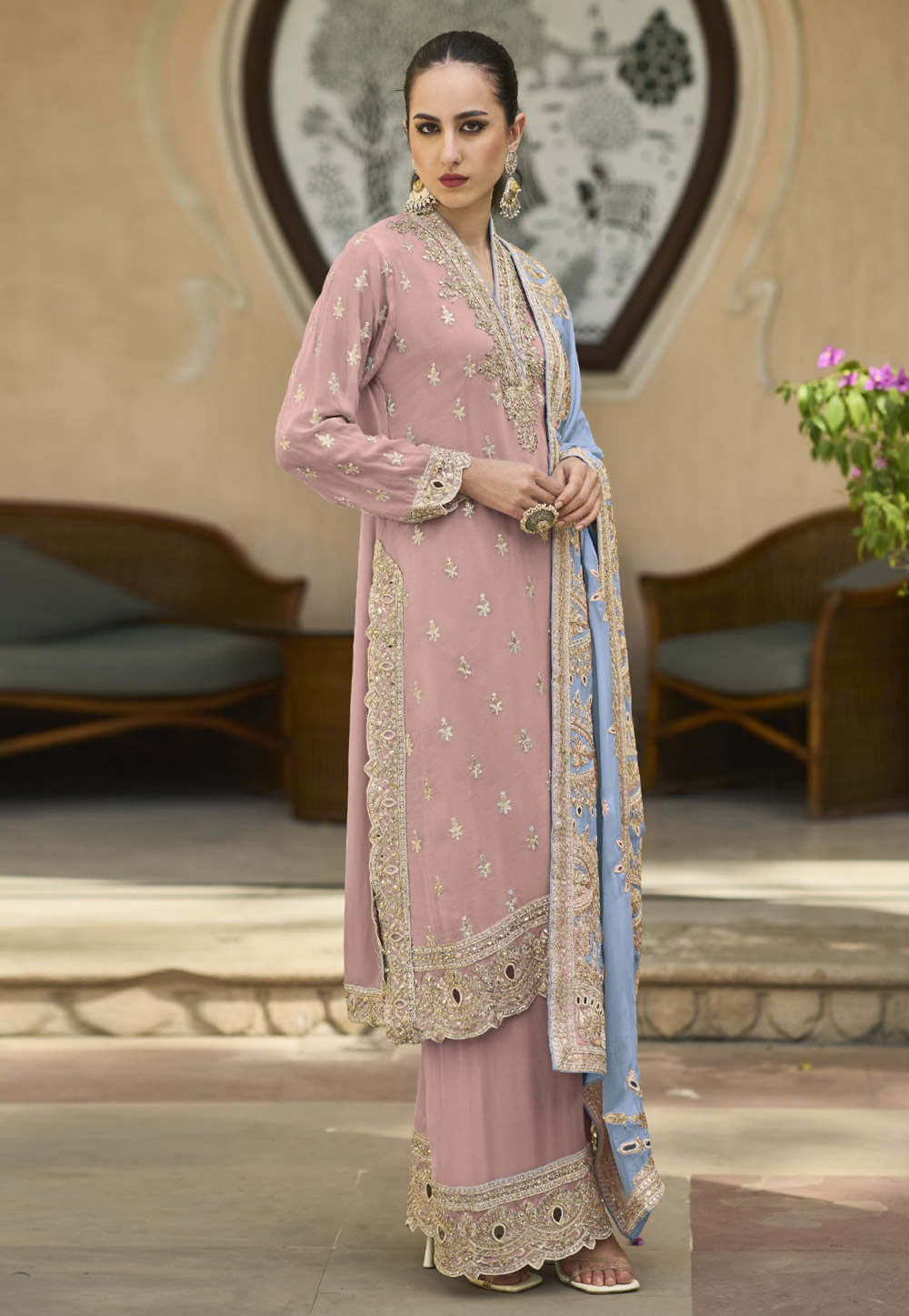 Peach Chiffon Pakistani Suit 286700