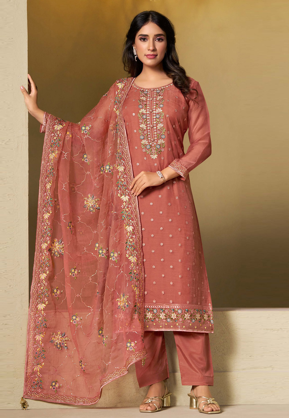 Peach Chiffon Pakistani Suit 310936
