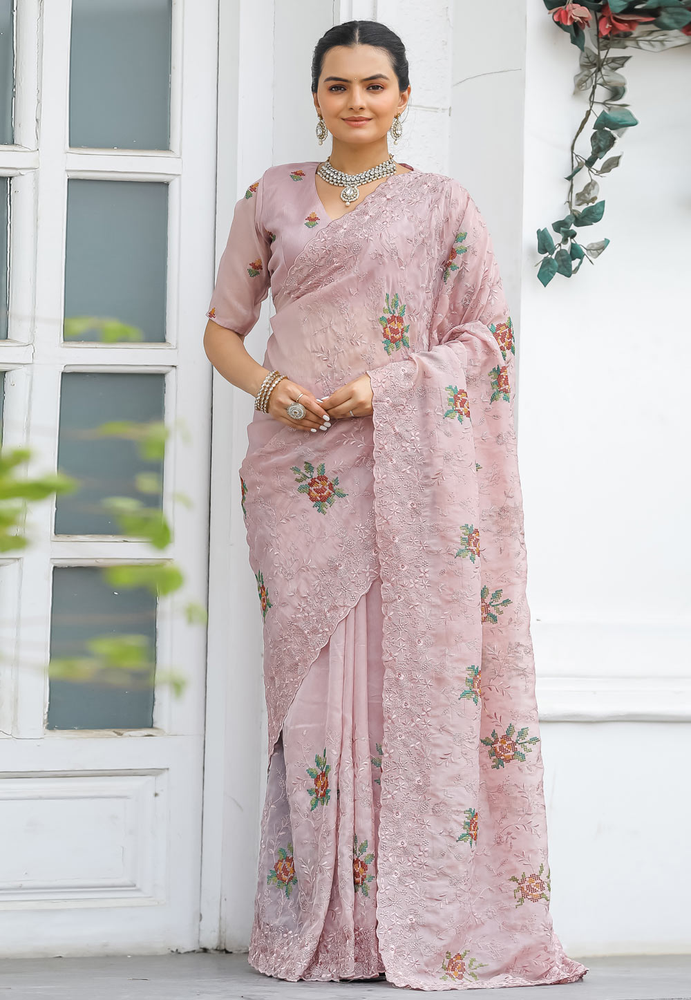 Peach Chiffon Saree With Blouse 287655