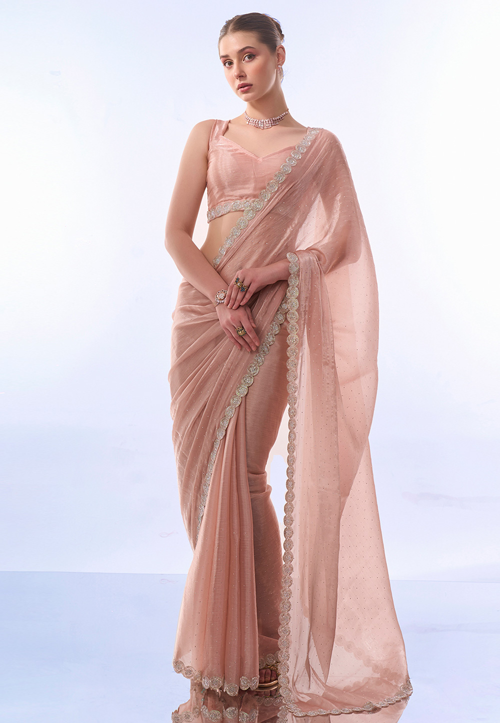 Peach Chiffon Saree With Blouse 287826