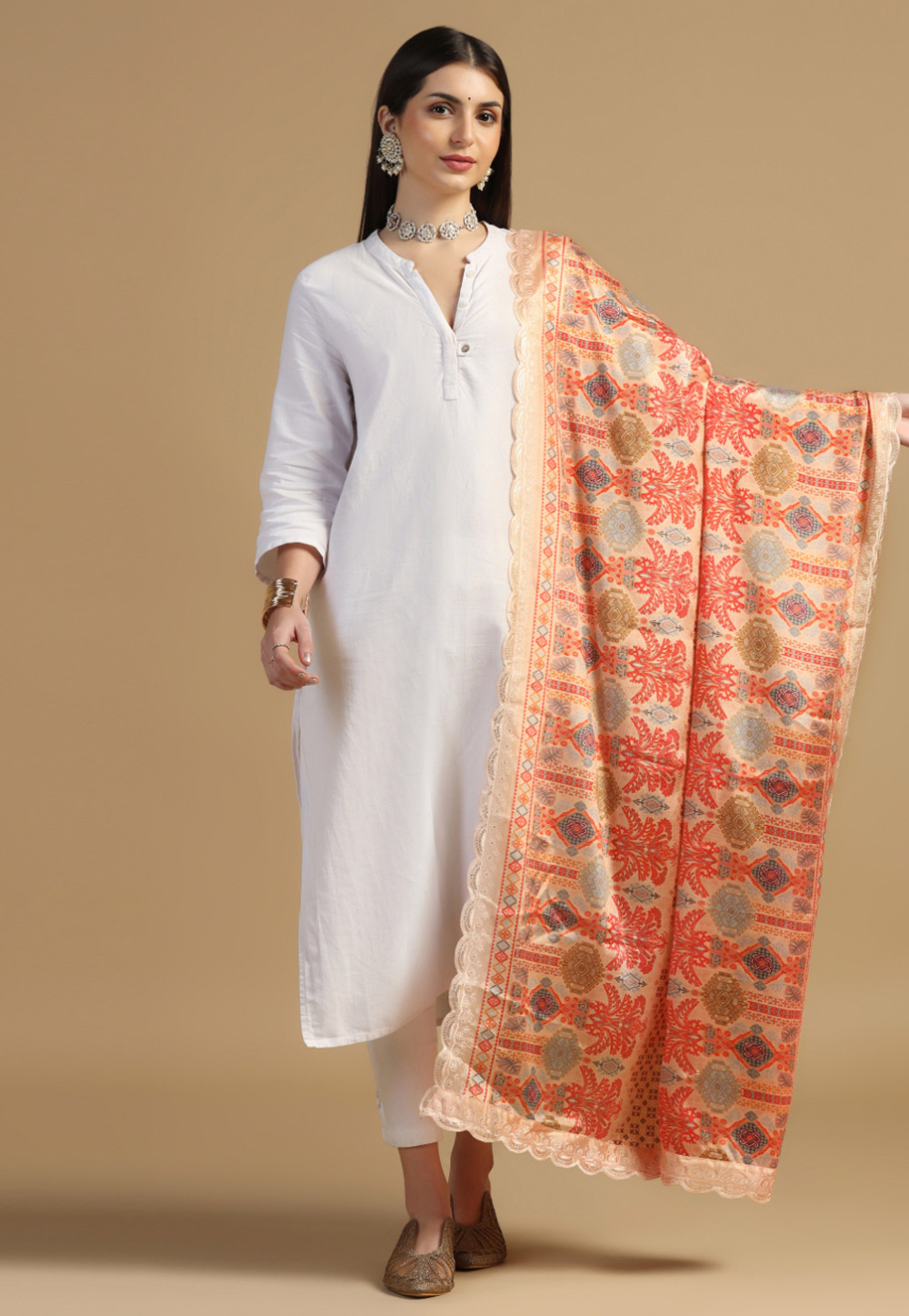 Peach Chinon Dupatta 305770