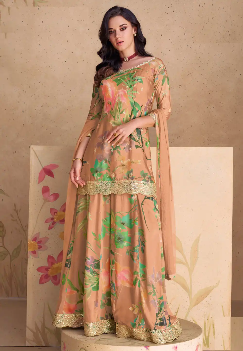 Peach Chinon Pakistani Suit 293116