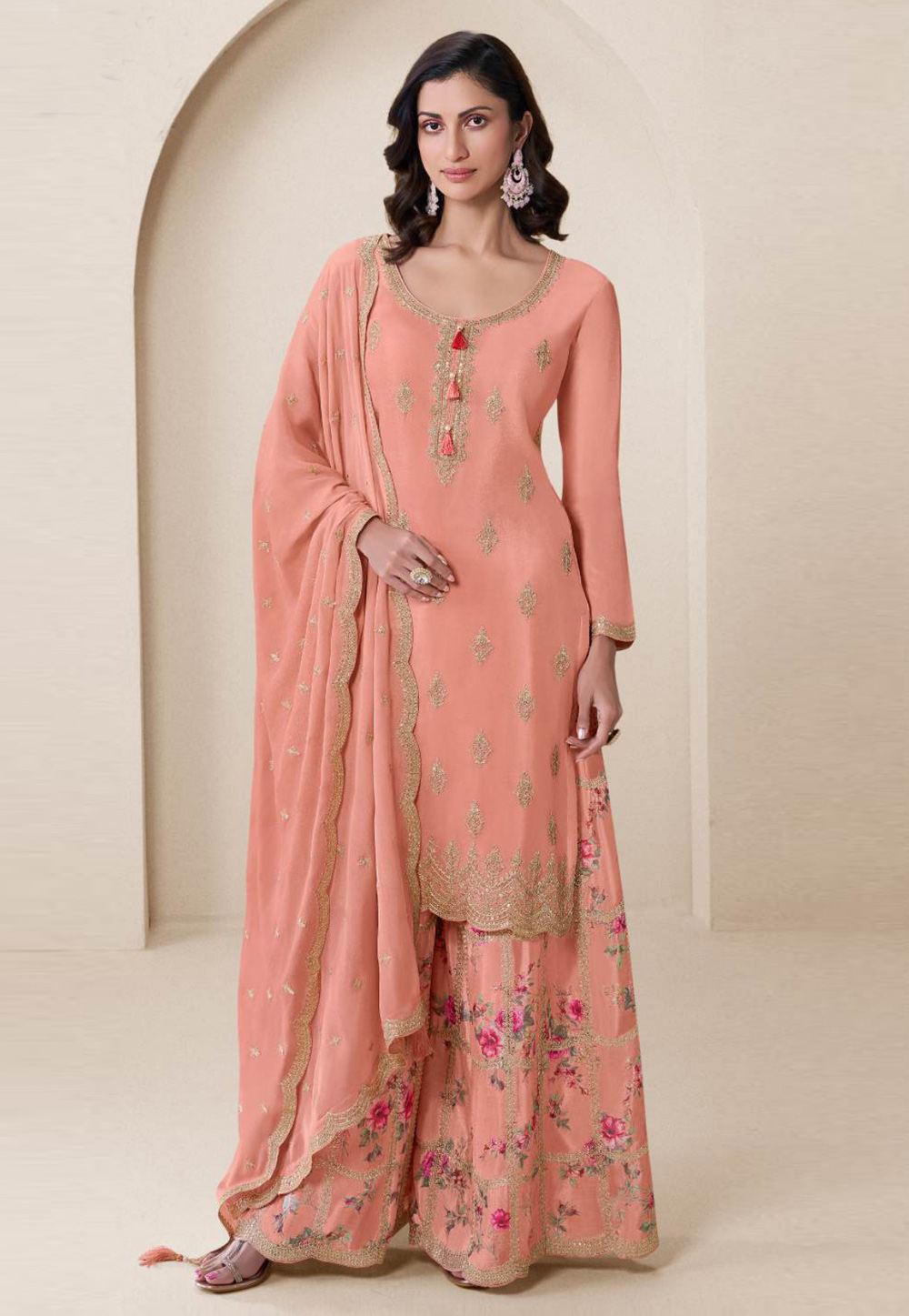 Peach Chinon Pakistani Suit 306293