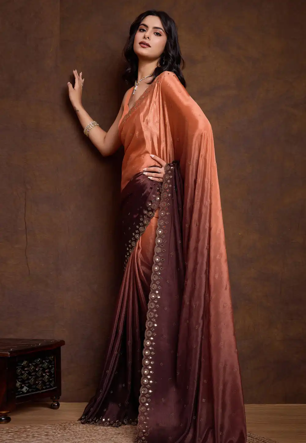 Peach Chinon Saree With Blouse 294135