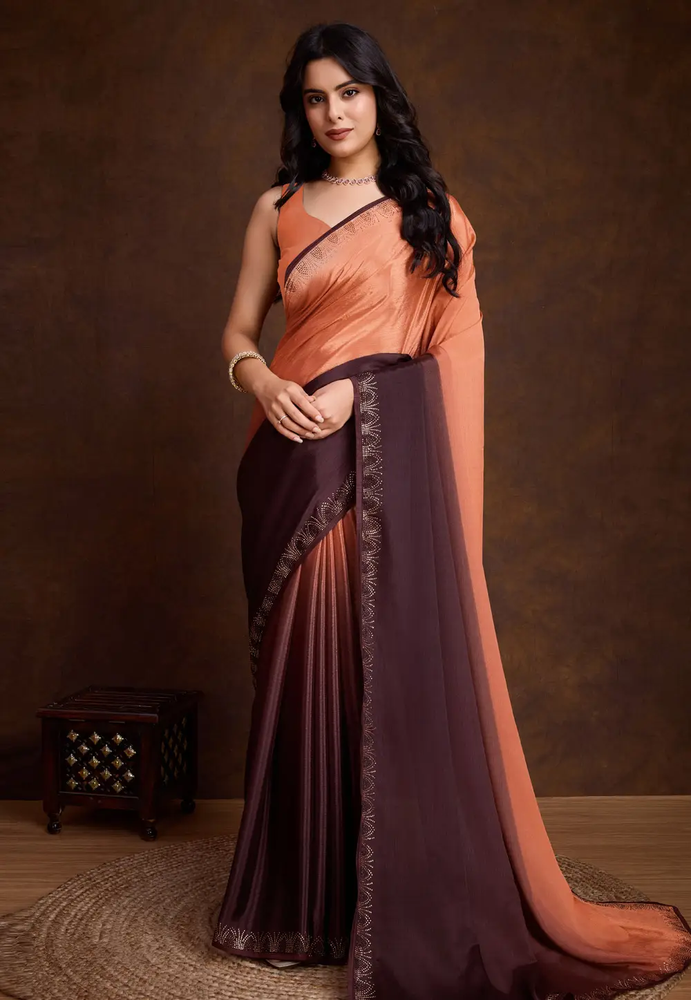 Peach Chinon Saree With Blouse 295333