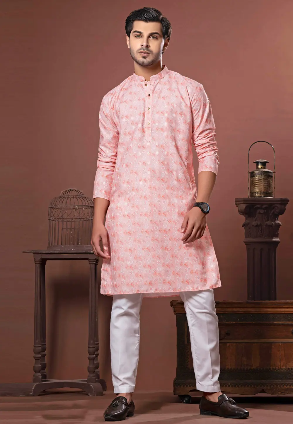 Peach Cotton Kurta Pajama 302131