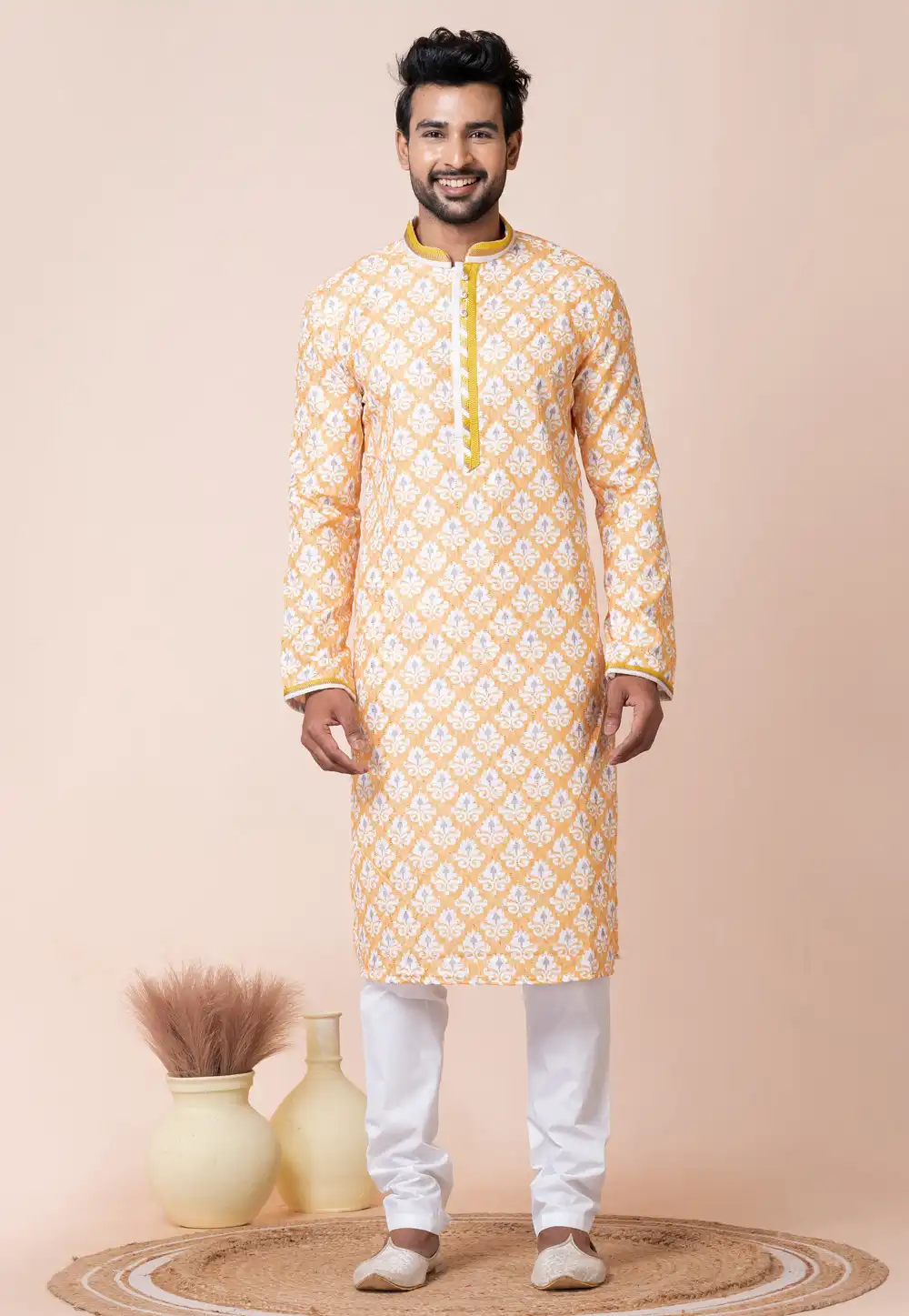 Peach Cotton Kurta Pajama 294323