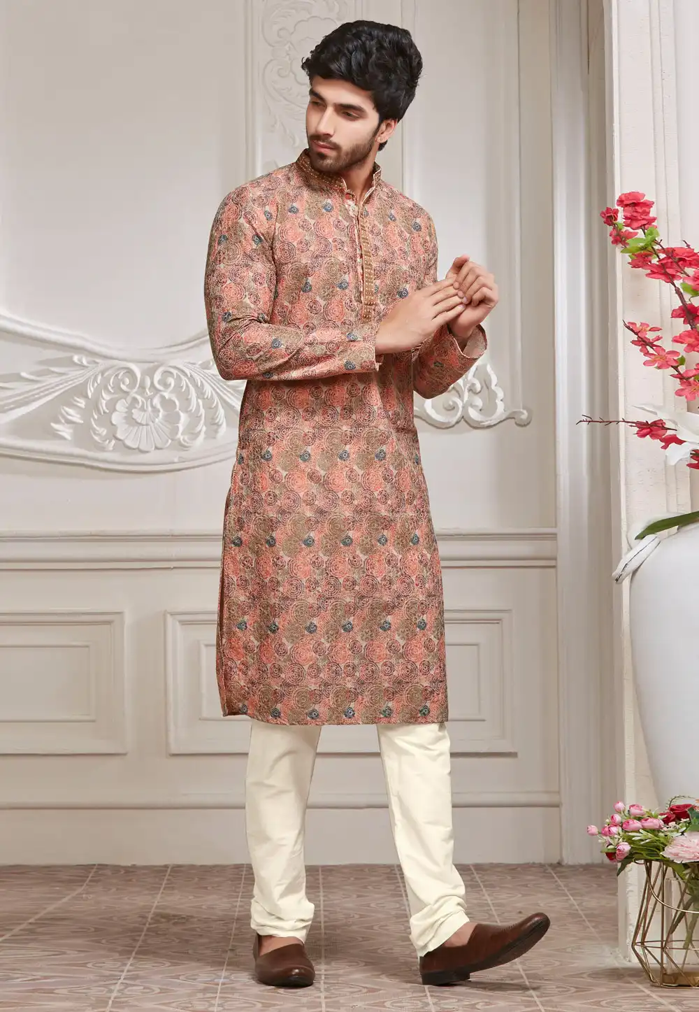 Peach Cotton Kurta Pajama 288869