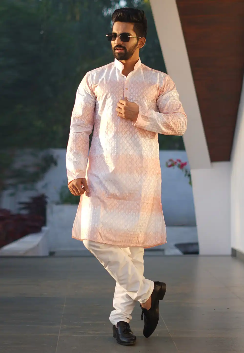 Peach Cotton Kurta Pajama 293403