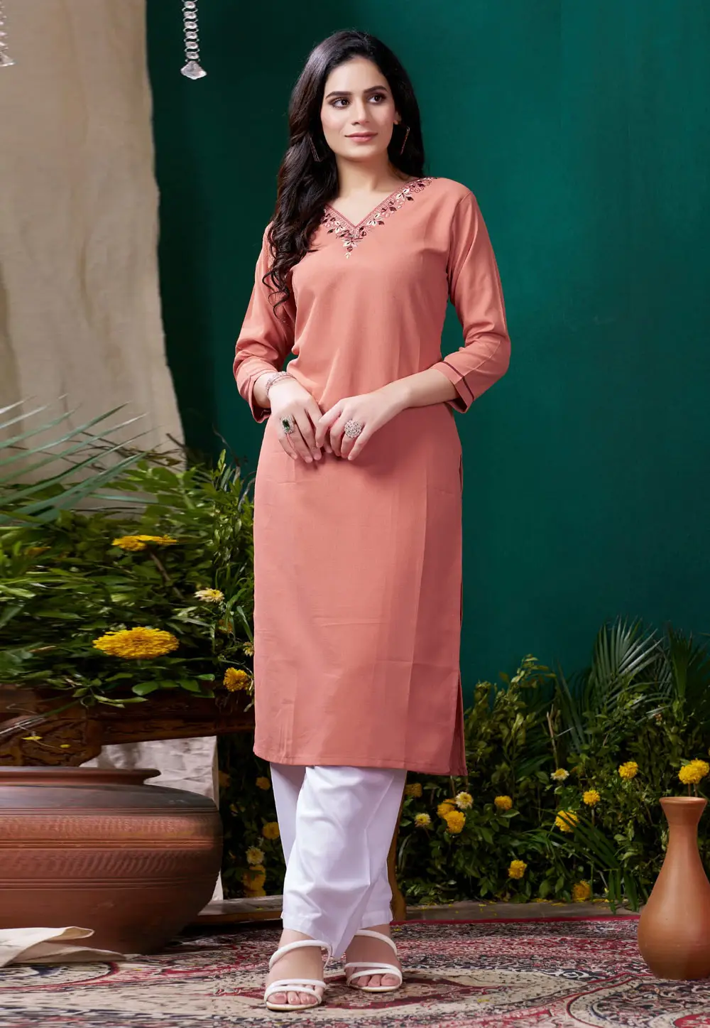 Peach Cotton Kurta Set With Pent 295467