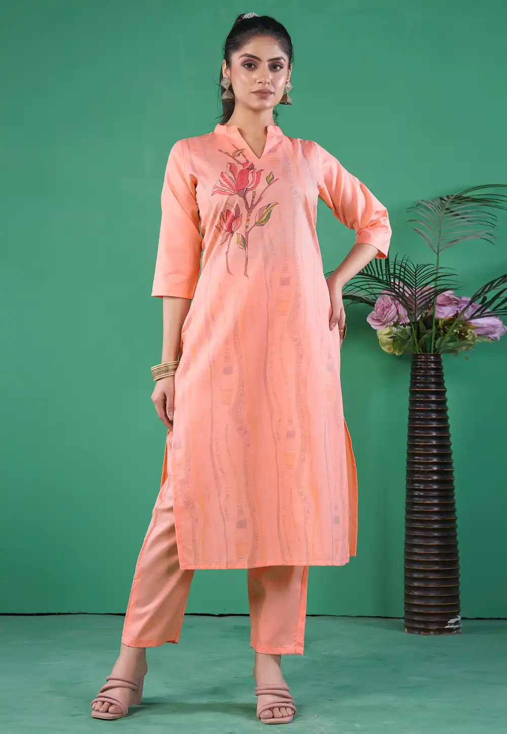 Peach Cotton Kurta Set With Pent 291028