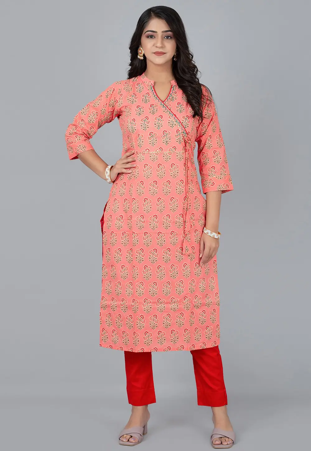 Peach Cotton Kurta Set With Pent 302749