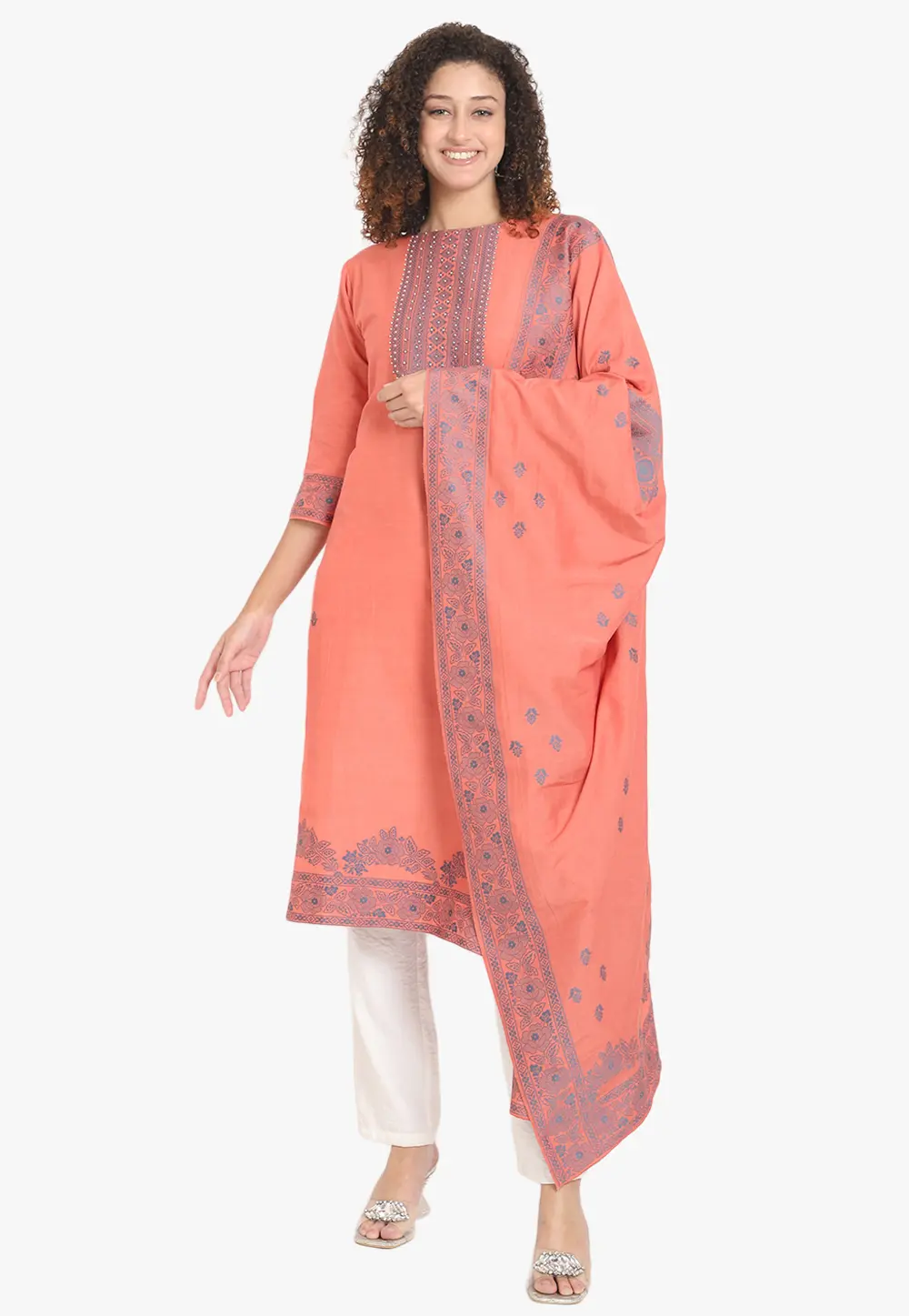 Peach Cotton Long Kurti 303003