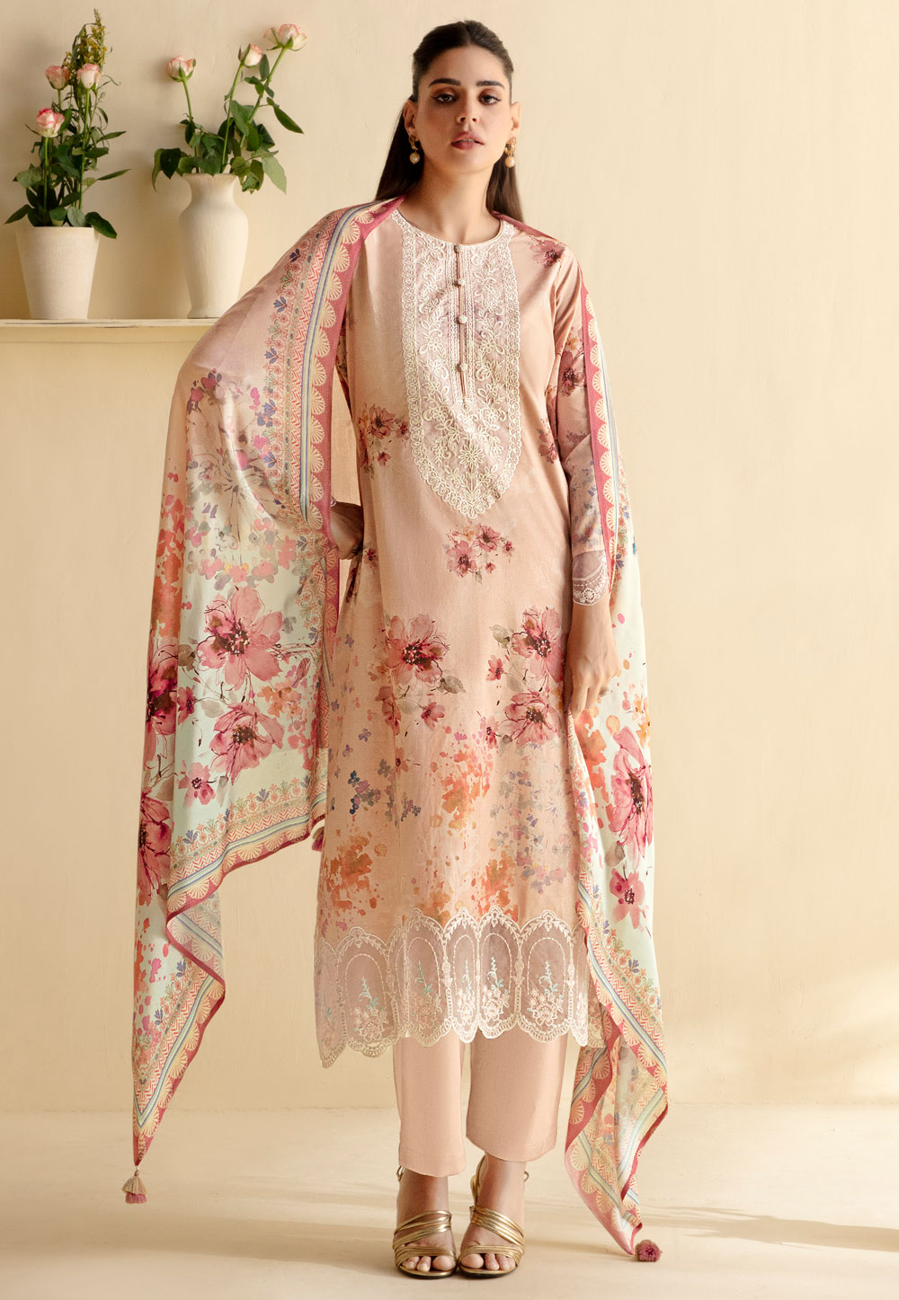 Peach Cotton Pakistani Suit 309304