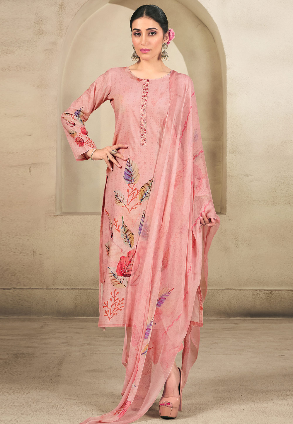 Peach Cotton Pakistani Suit 311044