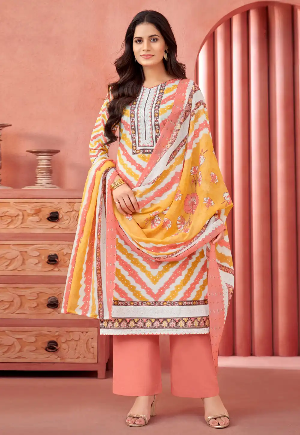 Peach Cotton Palazzo Suit 291093