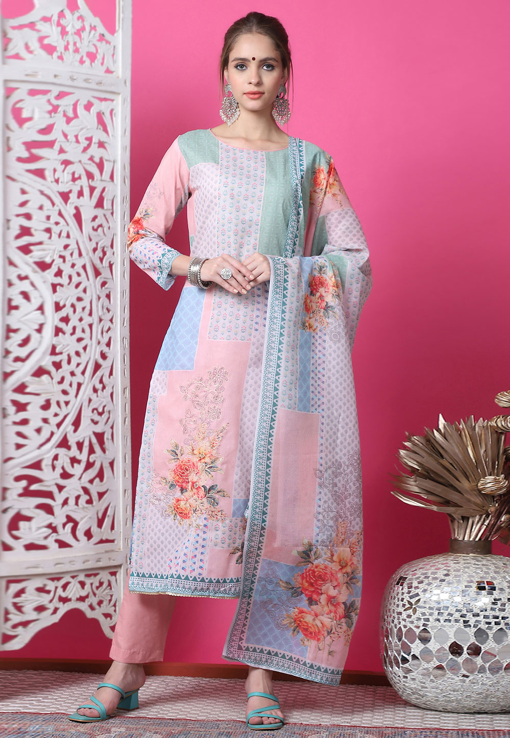 Peach Cotton Pant Style Suit 310089