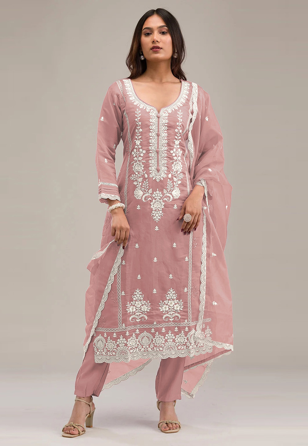 Peach Cotton Pant Style Suit 306272